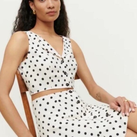 ✨ REFORMATION Ember Polka-Dot Two-Piece Crepe Co-Ord Set – Size 6 ✨ - Picture 2 of 5